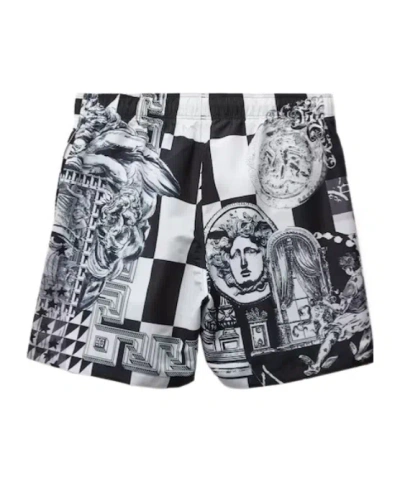 Versace Printed Polyester Swimming Shorts In Black