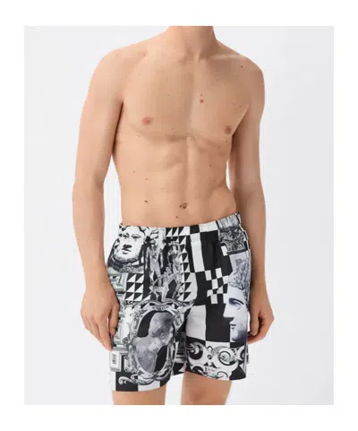 Versace Printed Polyester Swimming Shorts In Black