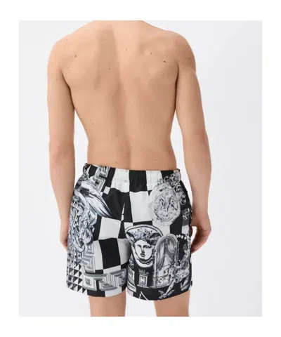 Versace Printed Polyester Swimming Shorts In Black
