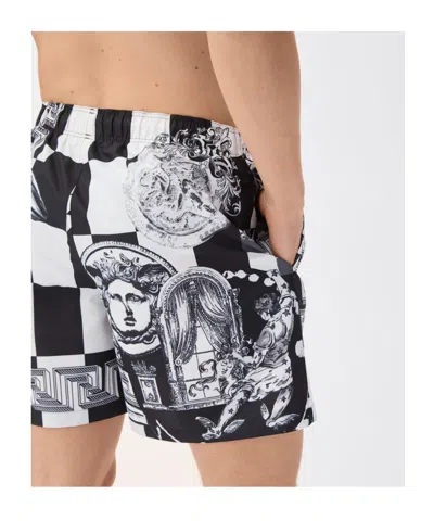 Versace Printed Polyester Swimming Shorts In Black