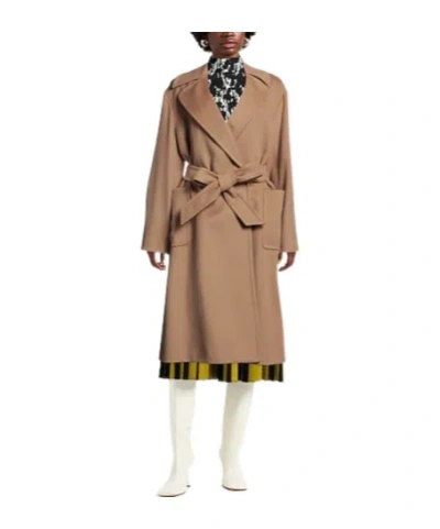 Max Mara Long Belted Coat In Brown