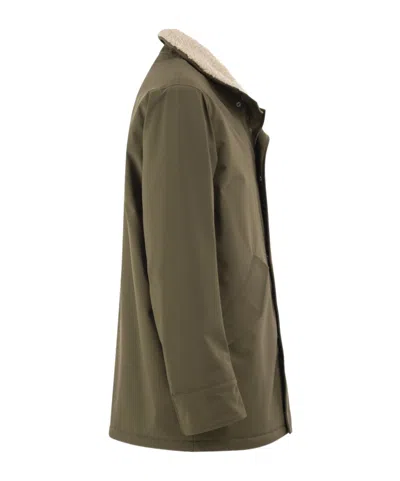 Herno Soft Shell Coat With Shearling-effect Lining In Green