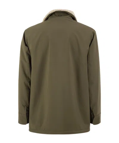 Herno Soft Shell Coat With Shearling-effect Lining In Green