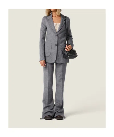 Miu Miu Single-breasted Double-layer Wool Coat In Gray