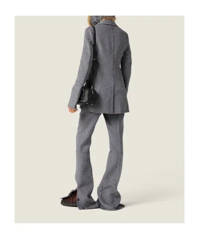 Miu Miu Single-breasted Double-layer Wool Coat In Gray