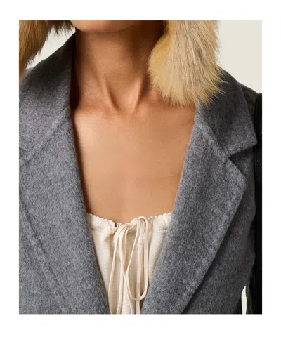 Miu Miu Single-breasted Double-layer Wool Coat In Gray