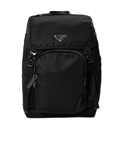 Prada Re-nylon And Saffiano Leather Backpack In Brown