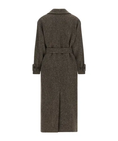 Kiton Chevron Wool Coat In Black