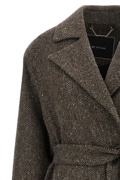 Kiton Chevron Wool Coat In Black