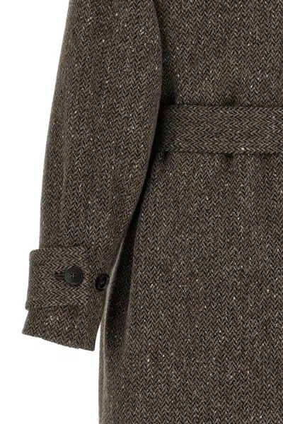 Kiton Chevron Wool Coat In Black