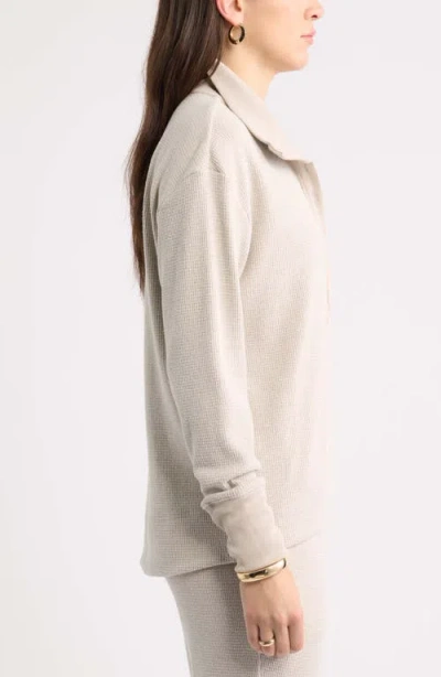 Caslonr Caslon(r) Waffle Button Front Sweatshirt In Tan Doeskin Heather