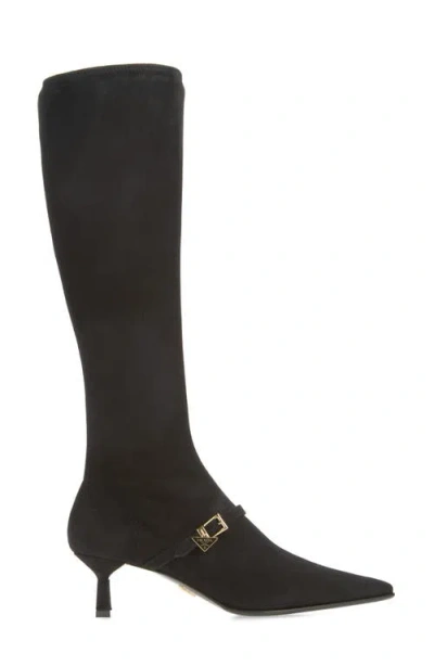Prada Stretch Knee High Boot In Black