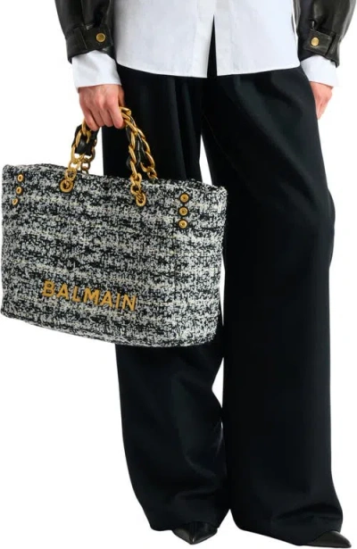 Balmain Small Soft 1945 Tote Bag In Tweed In Black