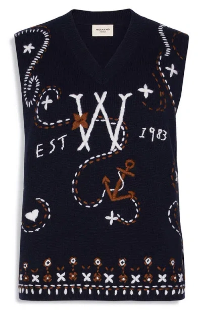 Weekend Max Mara Intarsia-knit Sleeveless Virgin-wool Sweater In Black