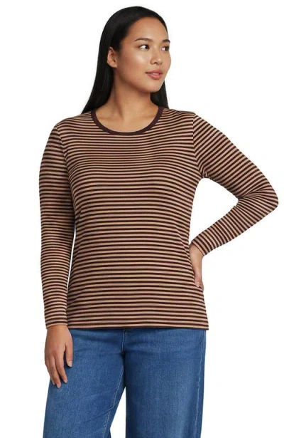 Lands' End Plus Size Long Sleeve Micro Rib T-shirt In Brown