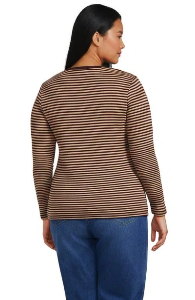 Lands' End Plus Size Long Sleeve Micro Rib T-shirt In Brown
