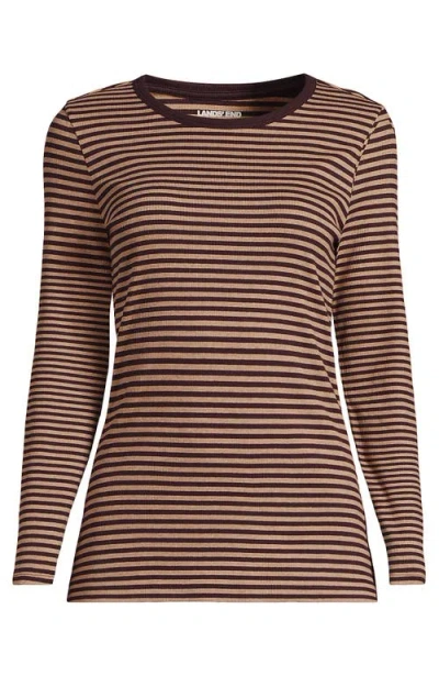 Lands' End Plus Size Long Sleeve Micro Rib T-shirt In Brown