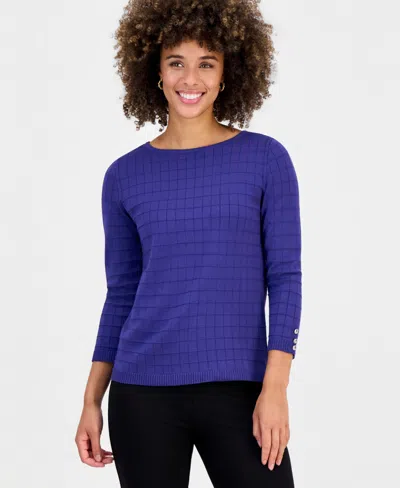Kasper Box Texture Boat Neck Sweater In Animal Print