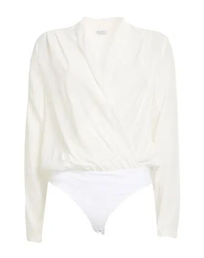 Brunello Cucinelli Woman Bodysuit White Size M Silk In Multi