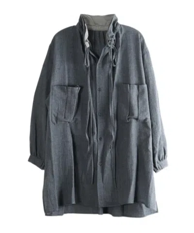 Y's Drawstring-collar Oversized Shirt In Gray