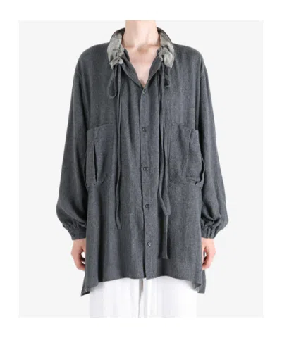 Y's Drawstring-collar Oversized Shirt In Gray