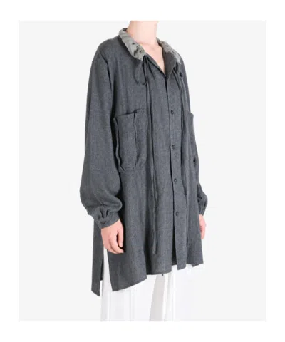 Y's Drawstring-collar Oversized Shirt In Gray