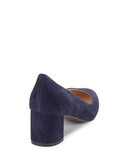 Shop Cole Haan Justine Suede Block Heel Pumps In Marine Blue