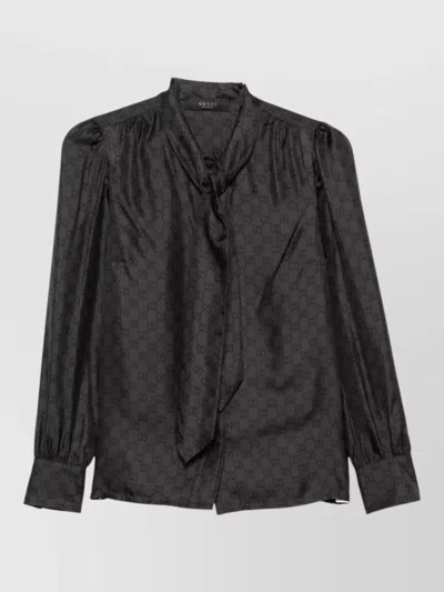 Gucci Gg-pattern Pussy-bow-collar Blouse In Black