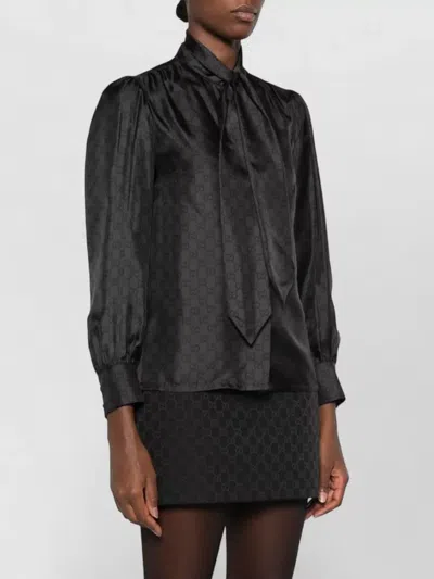 Gucci Gg-pattern Pussy-bow-collar Blouse In Black