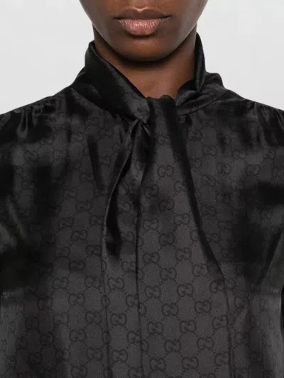 Gucci Gg-pattern Pussy-bow-collar Blouse In Black