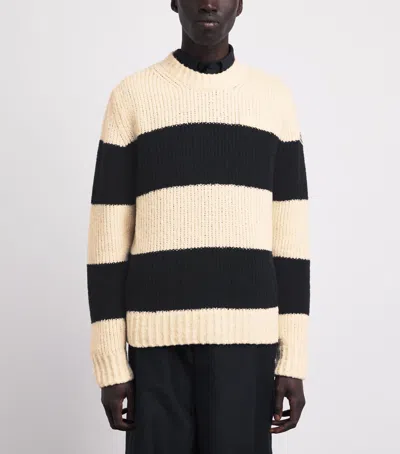 Moncler Striped Wool-blend Sweater In White