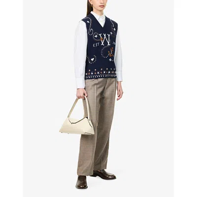 Weekend Max Mara Intarsia-knit Sleeveless Virgin-wool Sweater In Blue