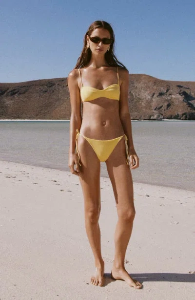 Mango Textured Side Tie Bikini Bottoms In Yellow