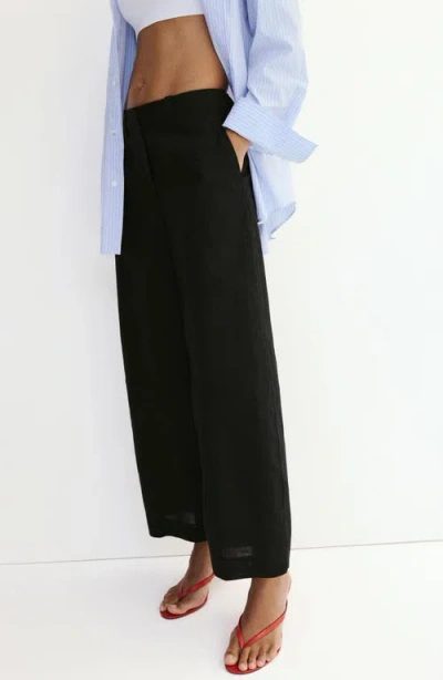 Mango Linen Balloon Pants In Black