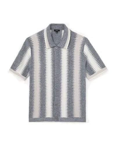 Reiss Dale Stripe Button-front Sweater In Soft Blue,white