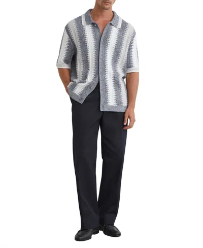 Reiss Dale Stripe Button-front Sweater In Soft Blue,white