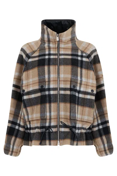 Pinko Check-pattern Elasticated-hem Jacket In Brown