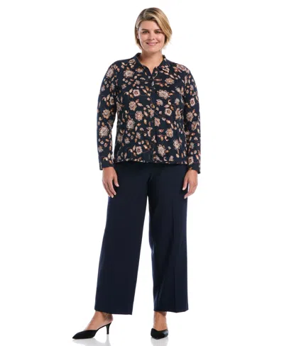 Rafaella Plus Size Floral Long-sleeve Button-up Blouse In Multi