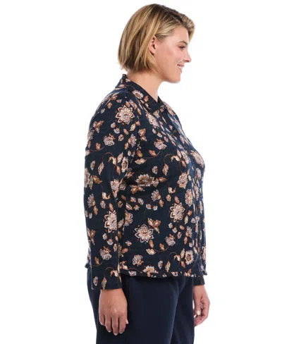 Rafaella Plus Size Floral Long-sleeve Button-up Blouse In Multi
