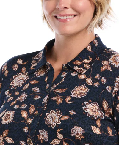 Rafaella Plus Size Floral Long-sleeve Button-up Blouse In Multi