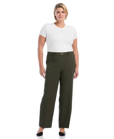 Rafaella Plus Size Wide-leg Pull-on Mid-rise Pants In Green