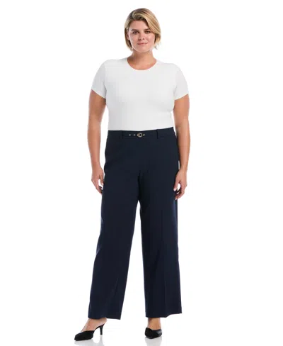 Rafaella Plus Size Wide-leg Pull-on Mid-rise Pants In Blue