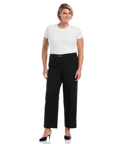 Rafaella Plus Size Wide-leg Pull-on Mid-rise Pants In Black