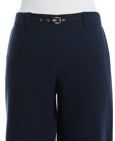 Rafaella Petite Novelty Pull-on Wide-leg High-rise Pants In Blue