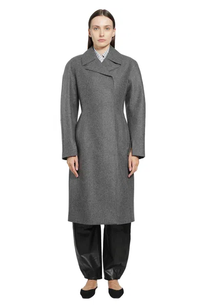 Jil Sander Double-breasted Virgin Wool Coat In Grey