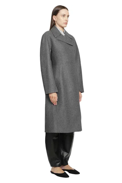 Jil Sander Double-breasted Virgin Wool Coat In Grey