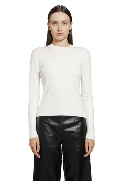 Max Mara Crew-neck Long-sleeve Knit Top In White