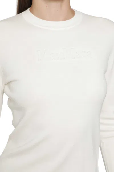 Max Mara Crew-neck Long-sleeve Knit Top In White