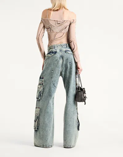 Diesel Mediumblue Denim Cargo Pants In Blue
