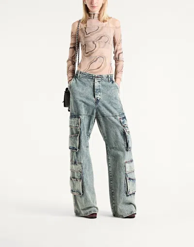 Diesel Mediumblue Denim Cargo Pants In Blue